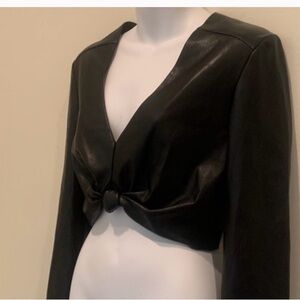 Bebe Black Faux Leather Zip-Up Top